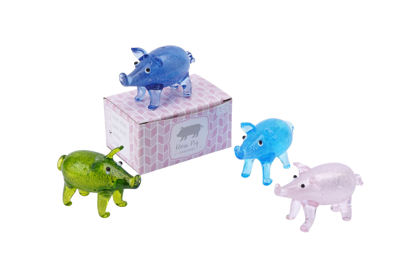 4 Assorted Small Glass Pig