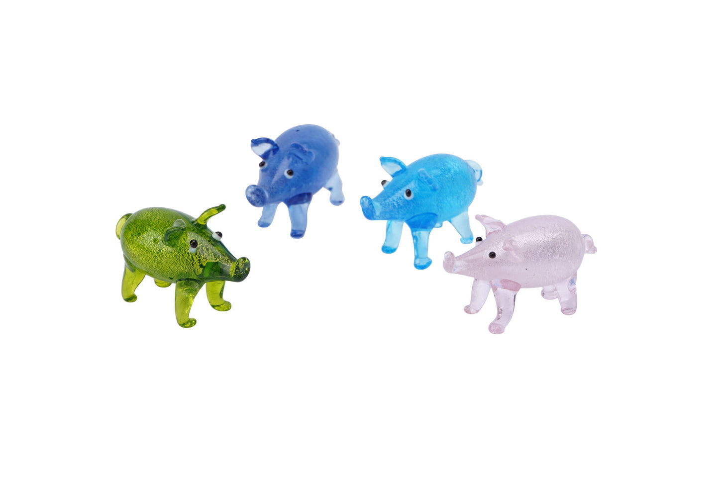 4 Assorted Small Glass Pig