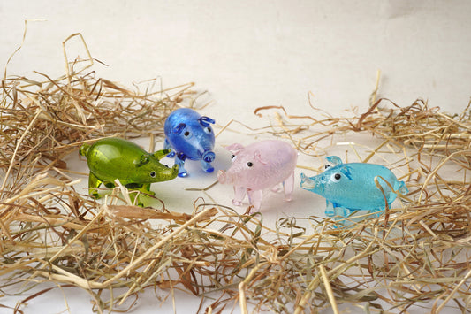 Set of 4  Small Glass Pigs In Gift Box • Decoration • Ornament • Collectable • Gift For Home • Home Decor