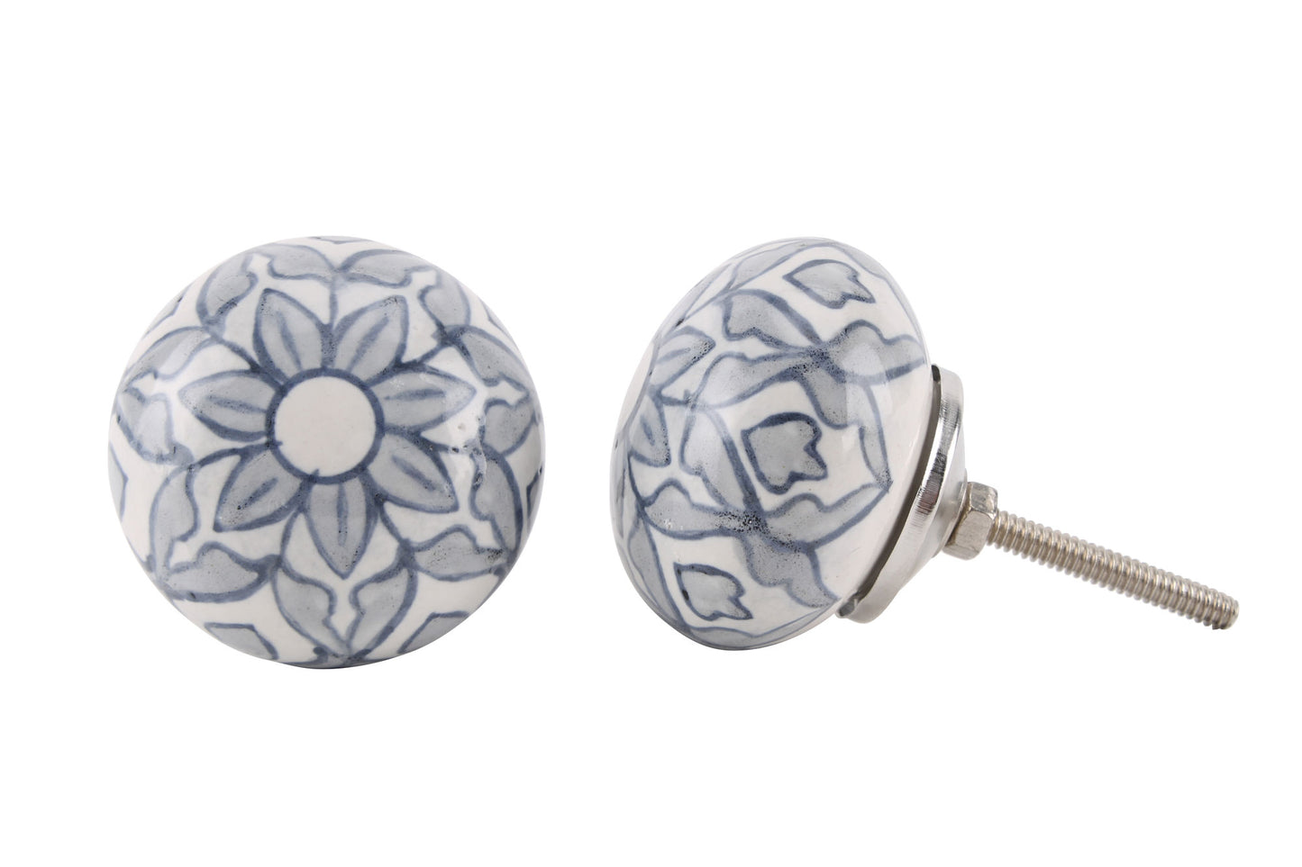 Grey & Blue Flower Drawer Pull