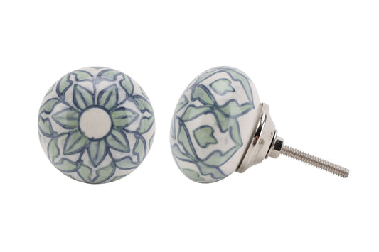 Green & White Flower Drawer Pull