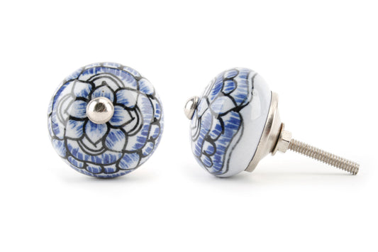 Blue And White Flower Design Drawer Pull