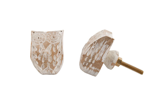 Set of 2 | Carved White Wood Owl Shaped Drawer Pull •  Drawer Knob • DIY Upcycle • Gifts for Home • Home Improvement • Rennovations