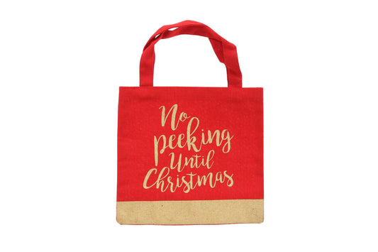 No Peeking Untill Christmas Glitter Canvas Gift Bag