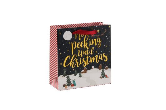 Christmas 'No Peeking' Small Gift Present Bag • Gifting and Gift Wrapping • Festive Scene Reindeer Design