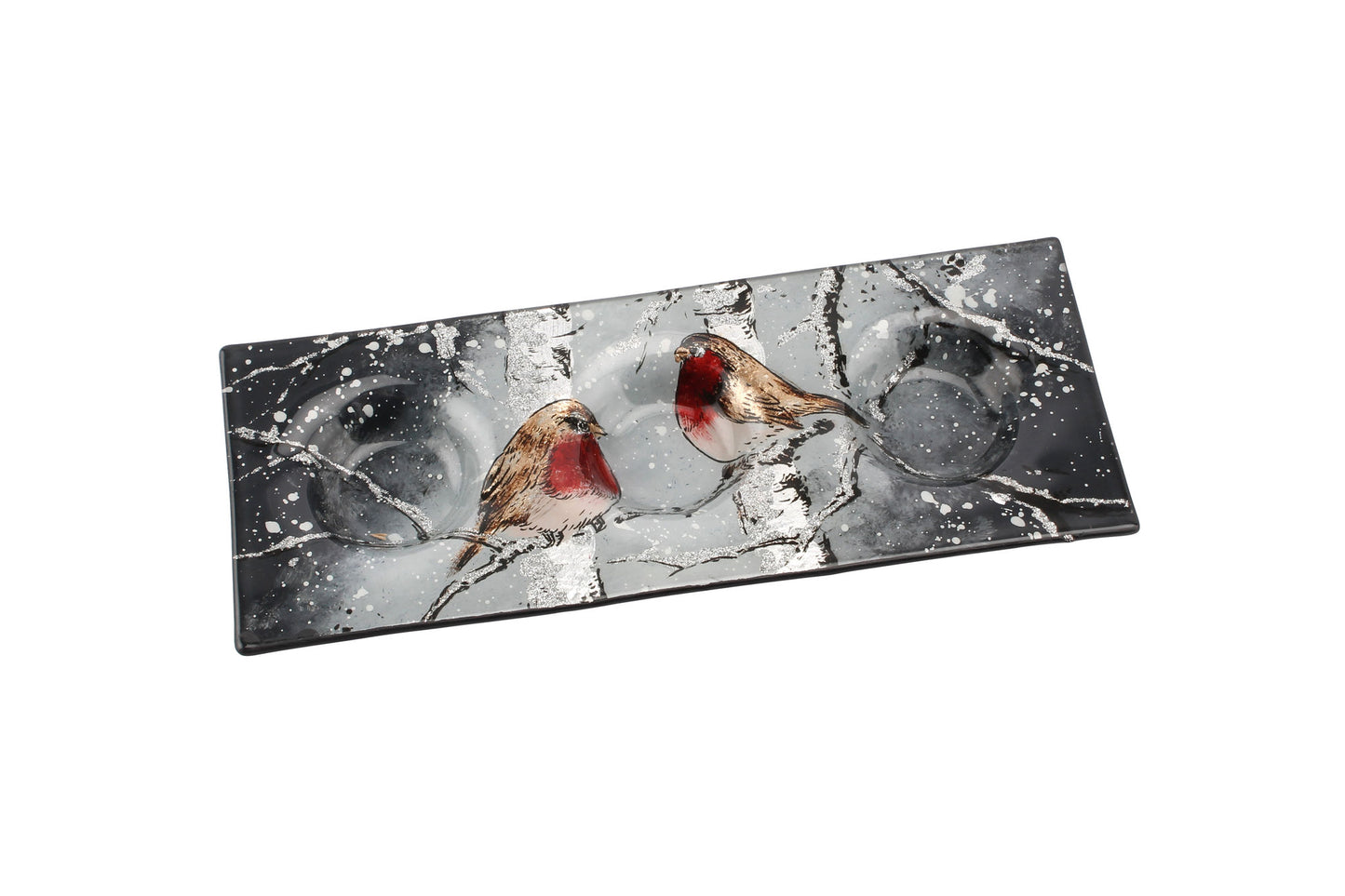 Winter Robin Glass 3 x Tea Light Plate