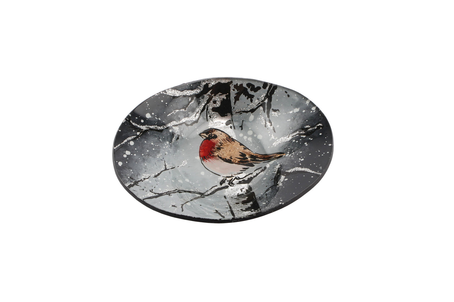 Winter Robin Glass Small Oval Bowl