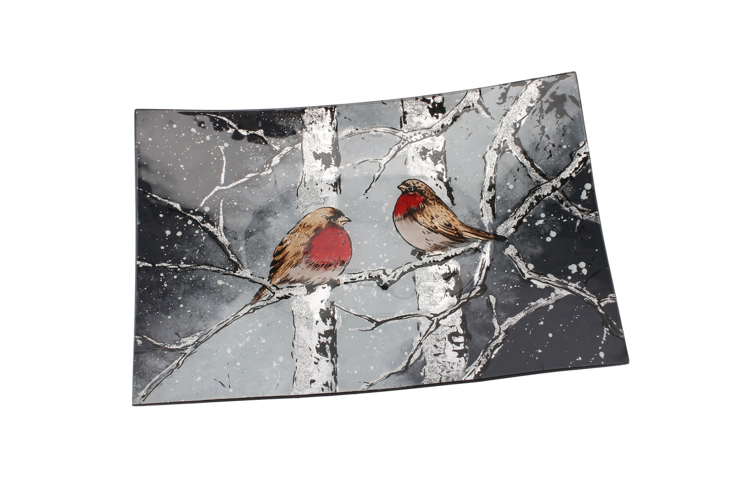 Winter Robin Glass Large Rectangular Dish