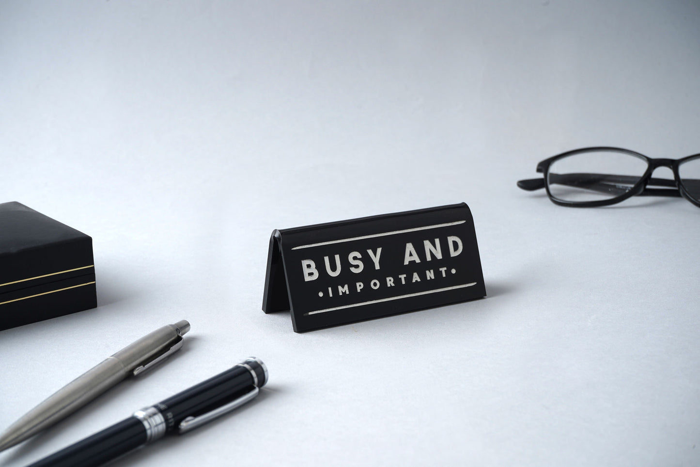 'Busy And Important' Black Desk Sign