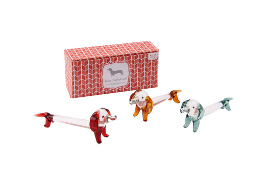 Set of 3 Glass Dachshund • Assorted Colours • Gift Box • Decoration • Ornament • Collectable • Gift For Home