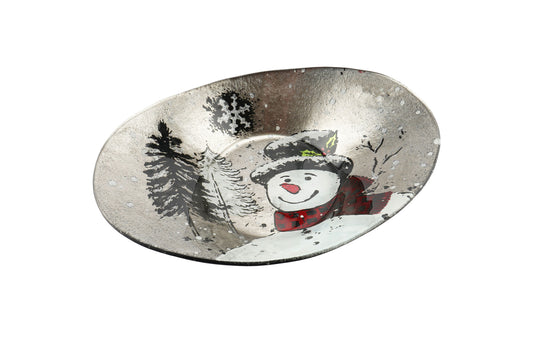 Snowman Glass Large Oval Bowl