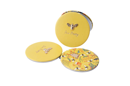 The Beekeeper 'Bee Happy' Yellow Compact Mirror