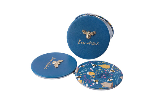 Blue Bee Design Ladies Glass Compact Mirror • Perfect Gift • Gift Boxed • Travel Friendly • Handbag Accessory • Ladies Gift • Vacation