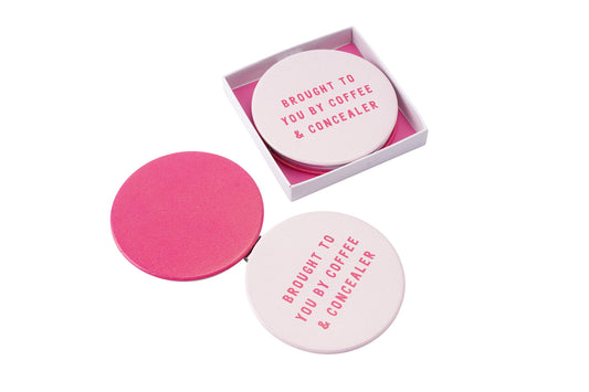 Pink Ladies Glass Compact Mirror 1X/2X Magnification Flip Case with Sassy Message | Travel Friendly Handbag Makeup Touch up Mirror