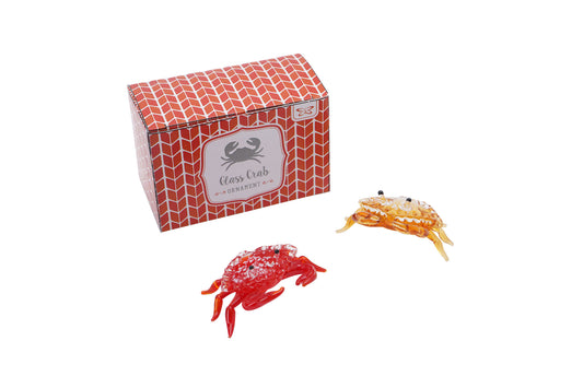 Set Of 2 Assorted Red and Orange Glass Crabs in Gift Box