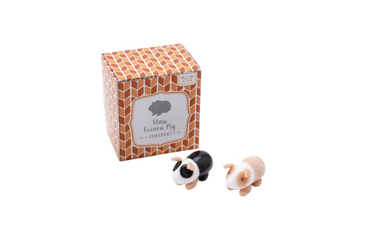 Set Of 2 Black & Beige Guinea Pig Glass Ornament | Gift Boxed | Decoration | Collectable