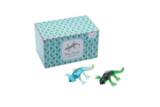 Set Of 2 Glass Gecko Ornaments | 2 Colours Blue and Green | Gift Box | Gift For All