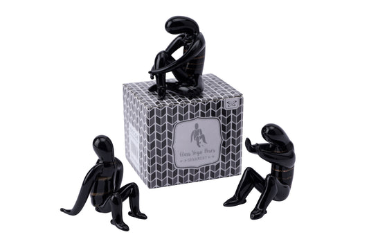 Set of 3 Black Yoga Pose In Gift Box • Decoration • Ornament • Collectable • Gift For Home • Home Decor