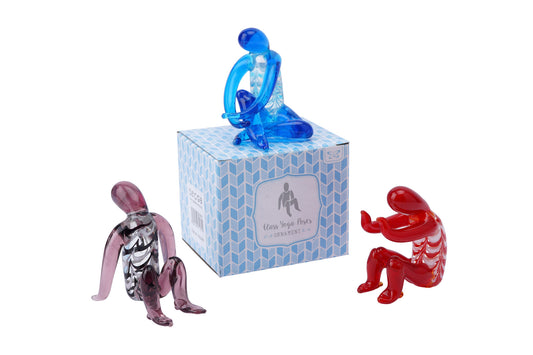 Set of 3 Artisan Glass Yoga Pose Ornaments In Gift Box • Decoration • Ornament • Collectable • Gift For Home • Home Decor