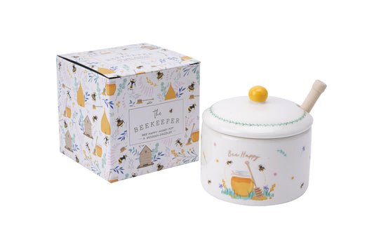 The Beekeeper 'Bee Happy' Honey Pot & Drizzler