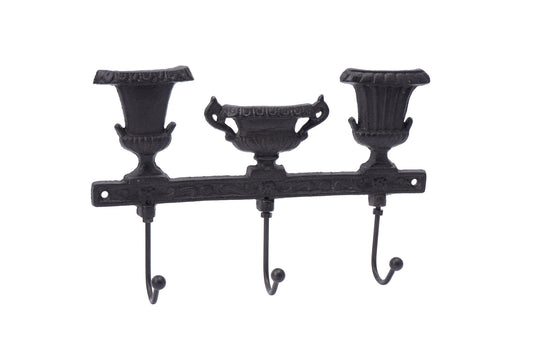 Cast Iron Ribbed Urn Triple Wall Hook | Jacket Rack | Coat Rack