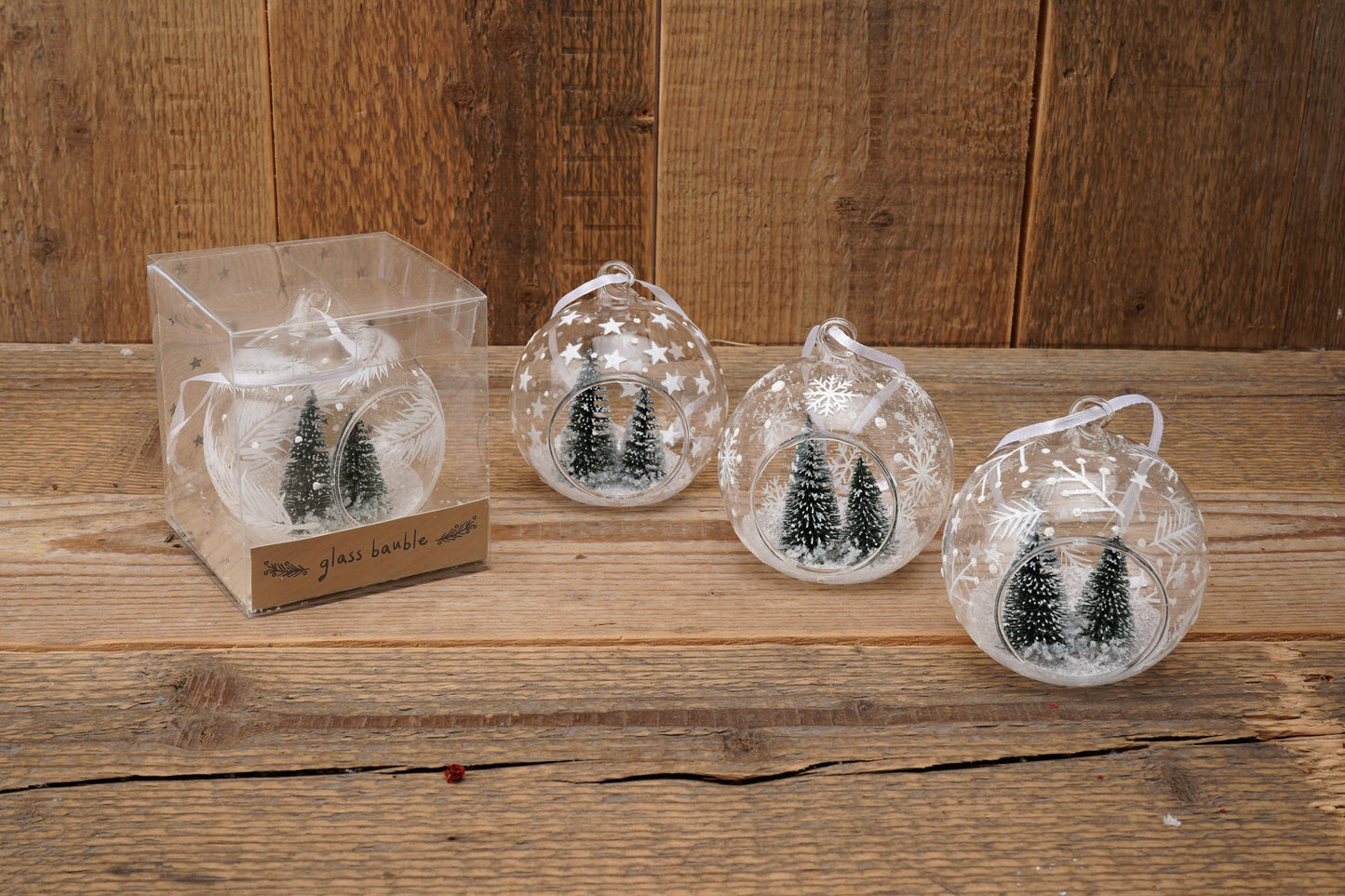 4 Assorted Glass Baubles With Trees