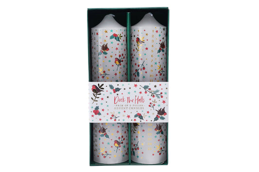 Christmas Deck The Halls PK2 Pillar Advent Candles