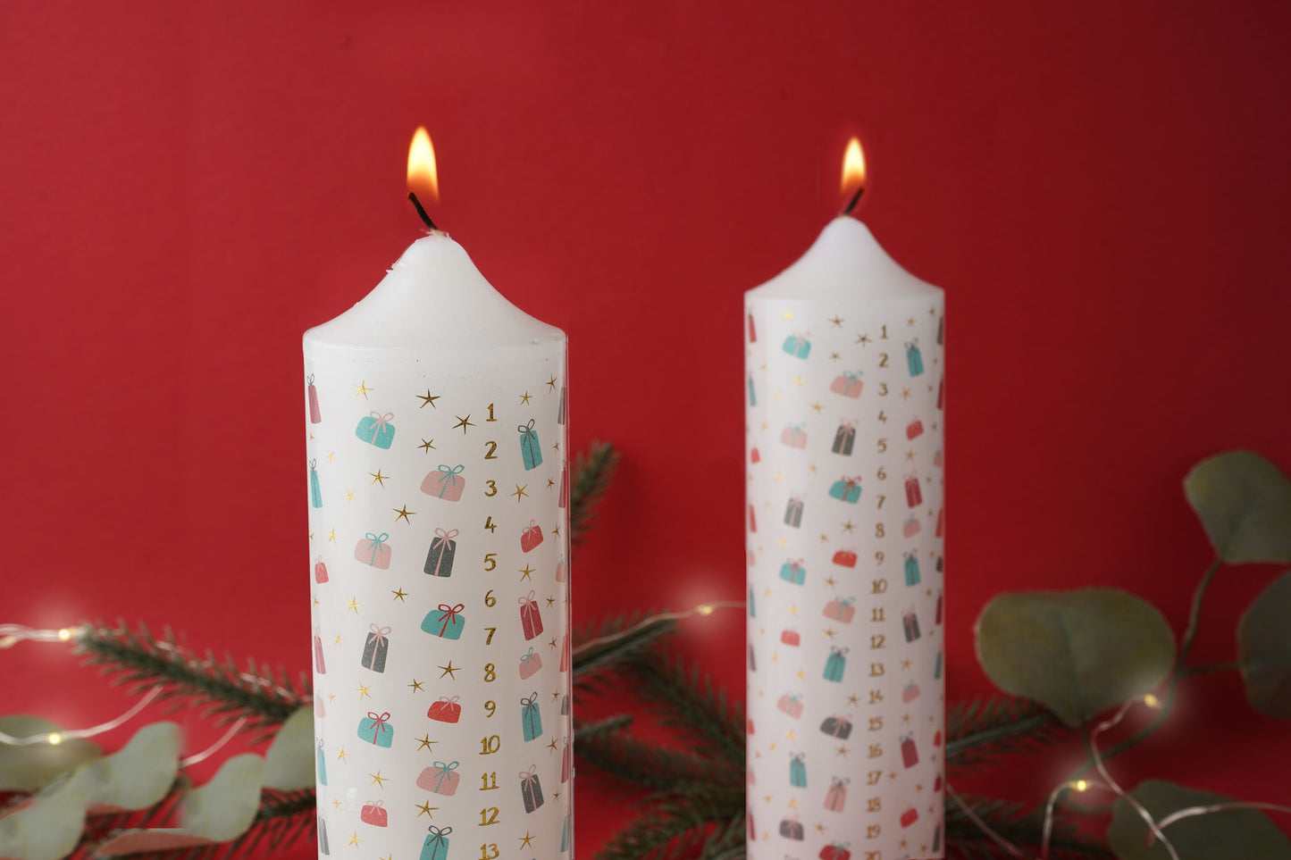 Christmas Presents Pack of 2 Pillar Advent Candles