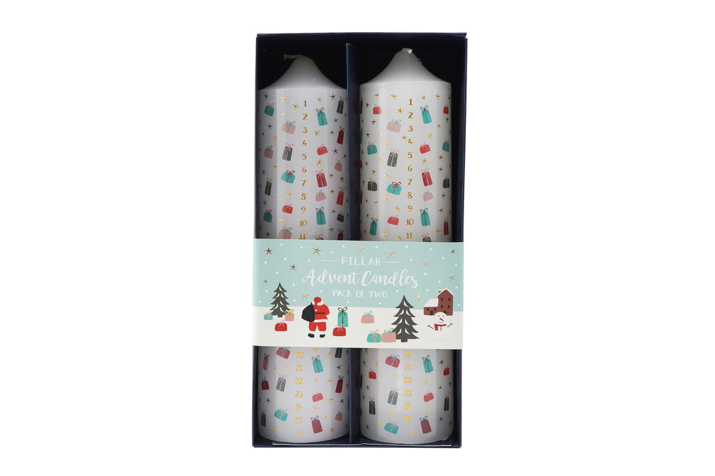 Christmas Presents Pack of 2 Pillar Advent Candles