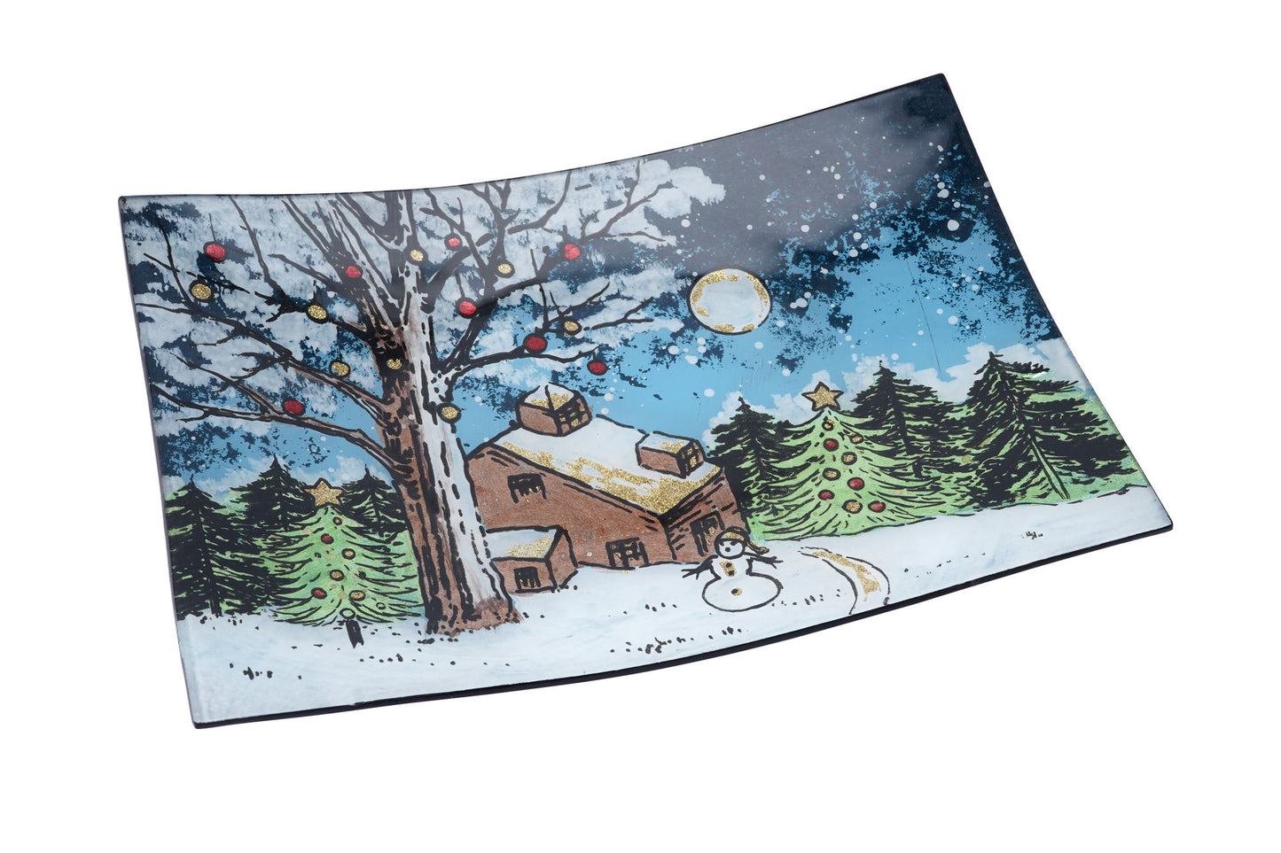 Christmas Cabin Glass Large Rectangular Dish