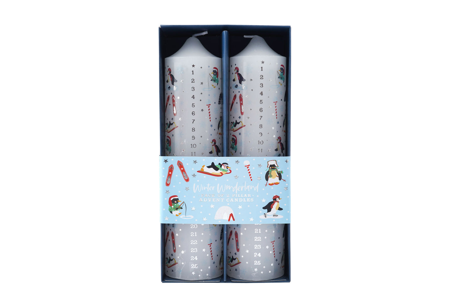 Winter Wonderland Pack of  2 Pillar Advent Candles