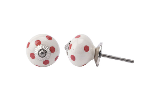 White With Red Spot Ceramic Drawer Pull