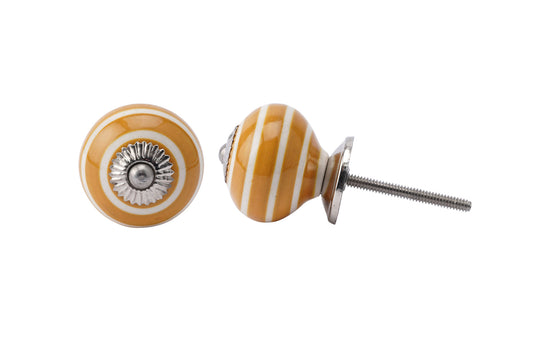 Set of 2 | Yellow and White Striped Ceramic Cabinet Pull • Drawer Knob • DIY Upcycle • Gifts for Home • Home Improvement • Rennovations