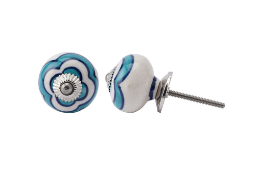 Turquoise And Blue Flower Ceramic Drawer Pull