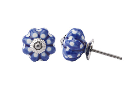 Blue & White Spot Melon Shape Ceramic Drawer Pull