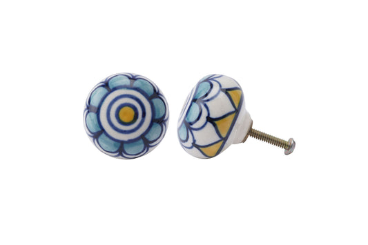 Blue & Yellow Flower Ceramic Drawer Pull