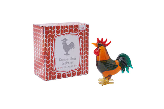 Glass Brown Cockerel Ornament In Gift Box • Decoration • Ornament • Collectable • Gift For Home • Home Decor