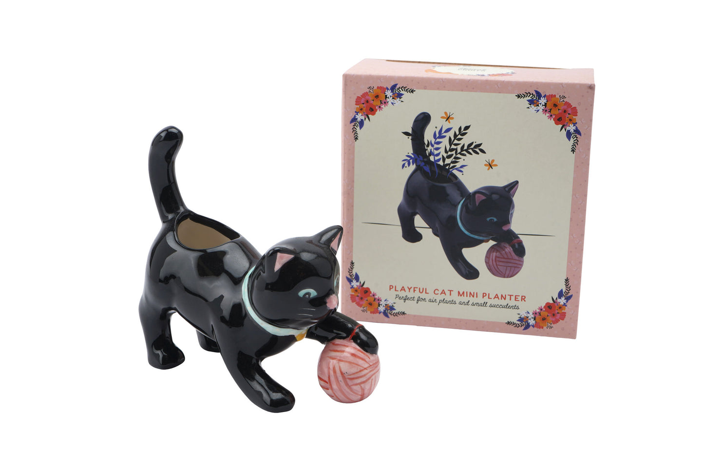 Floral Prints Playful Cat Mini Planter