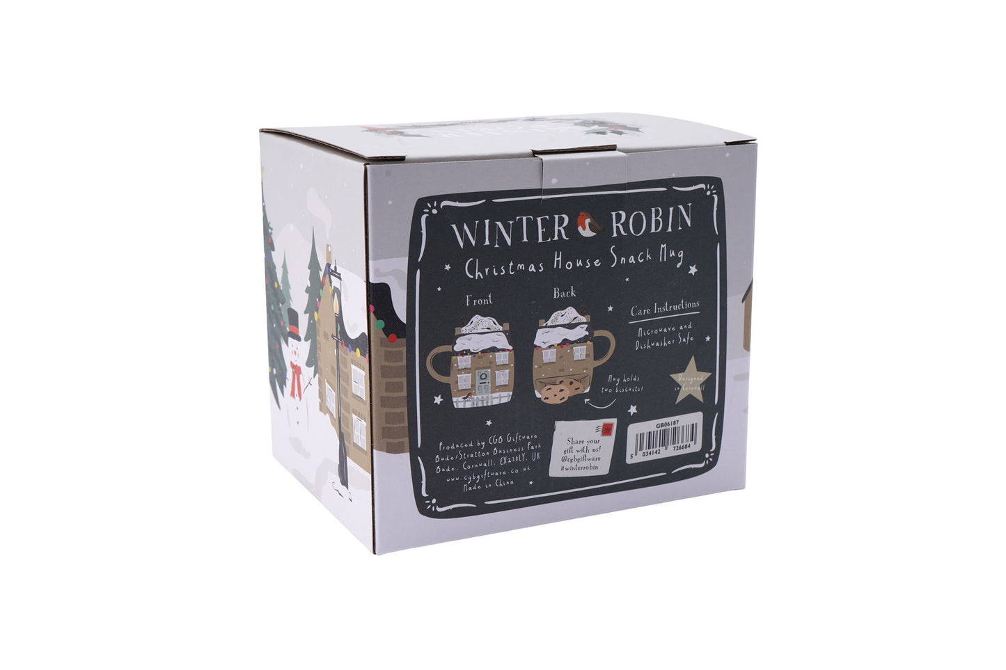 Winter Robin Christmas House Snack Mug