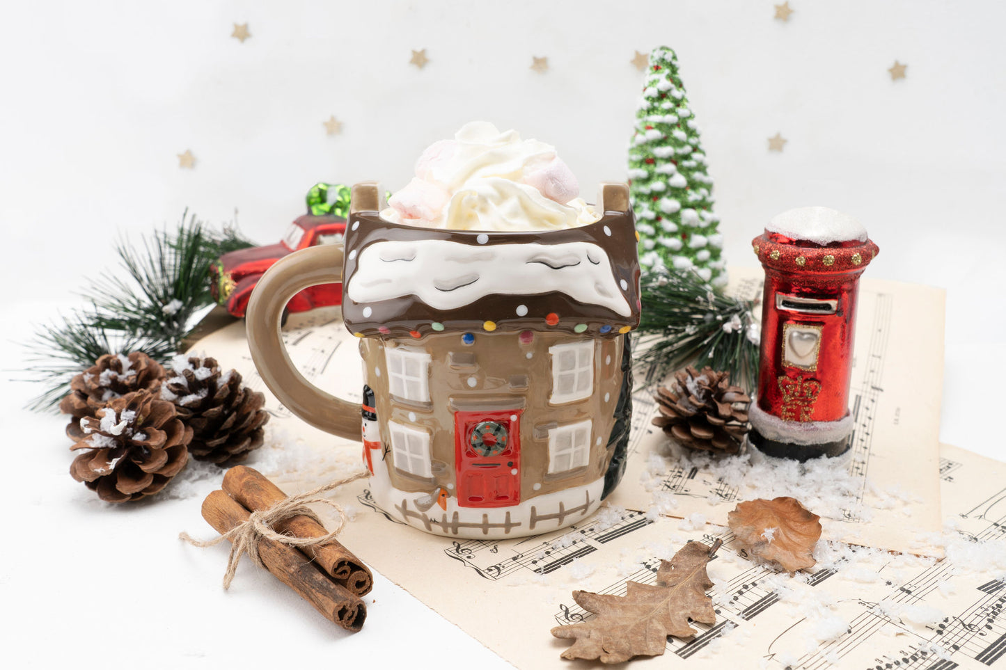 Winter Robin Christmas House Snack Mug