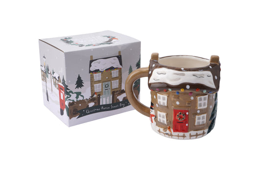 Winter Robin Christmas House Snack Mug