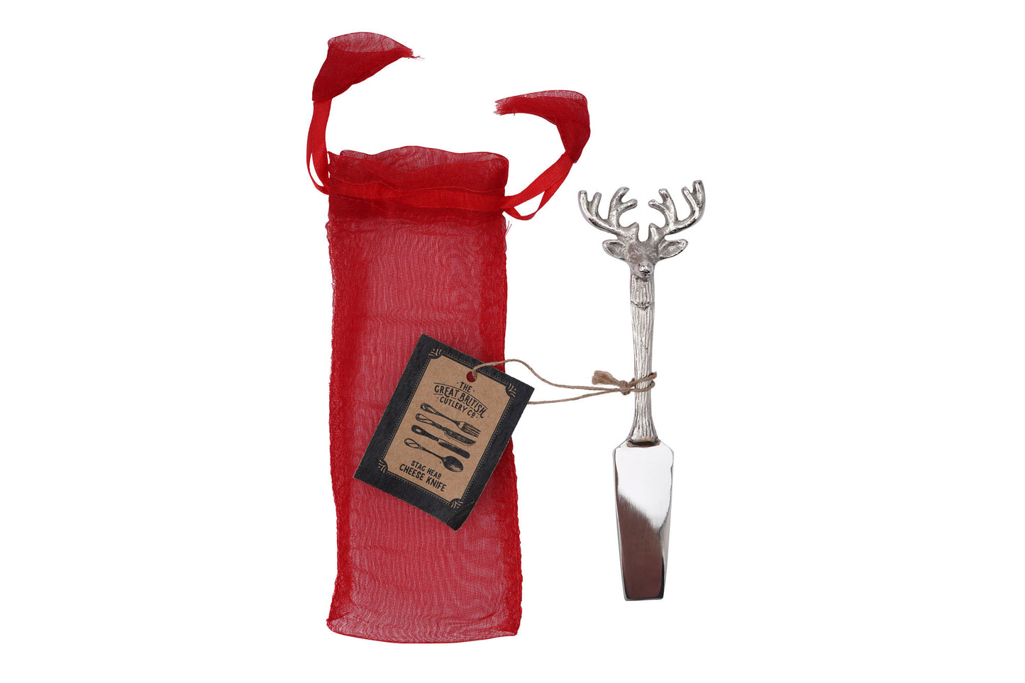 Stag Head Cheese Knife in Organza Bag