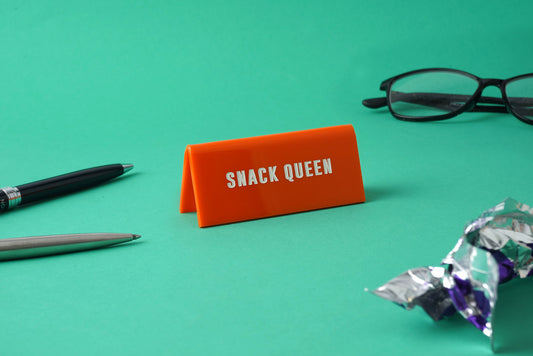 Orange Acrylic Desk Sign ‘Snack Queen'