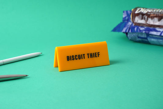 'Biscuit Thief' Yellow Desk Sign