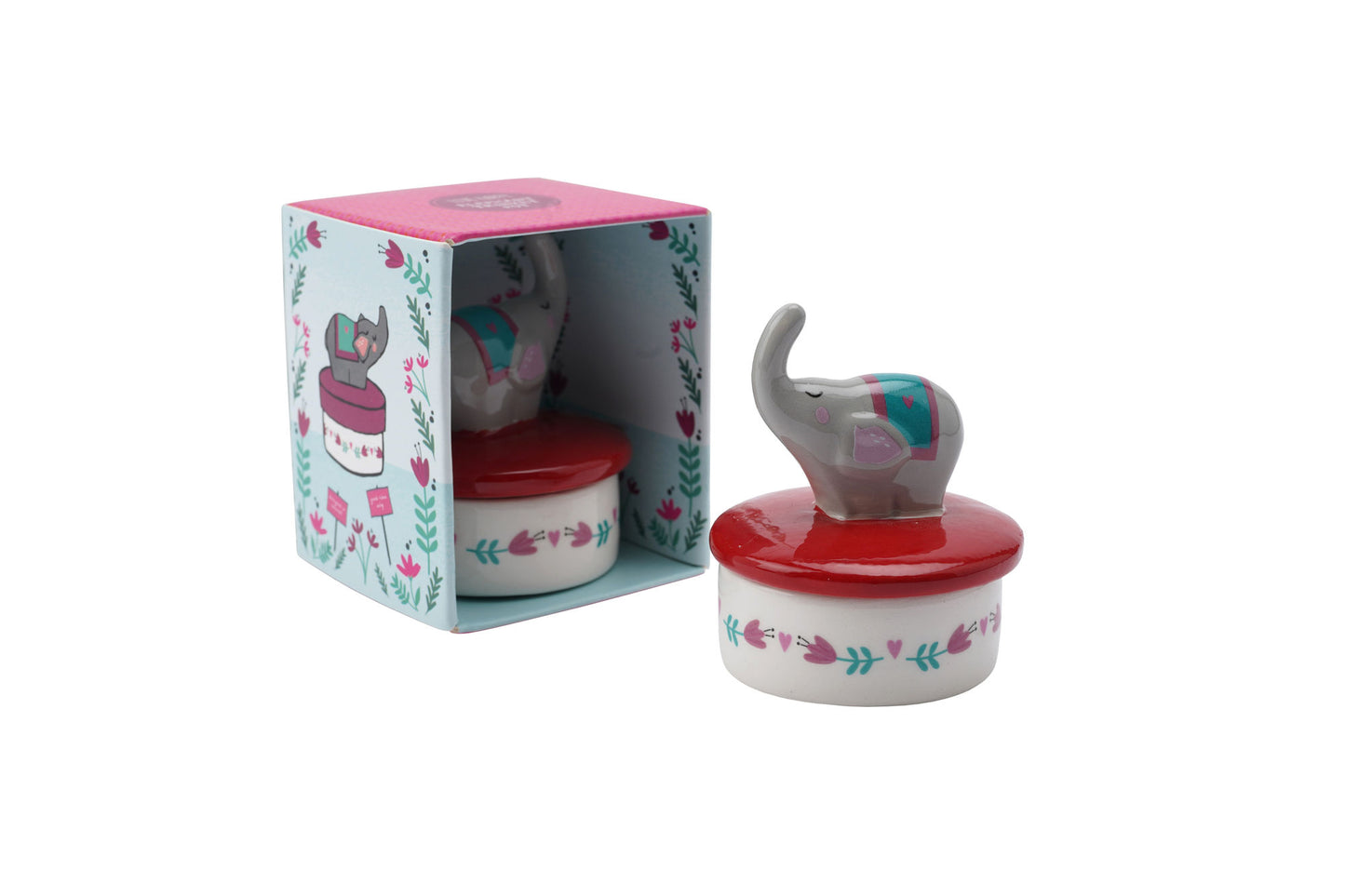 Live Happy Elephant Ceramic Trinket Pot