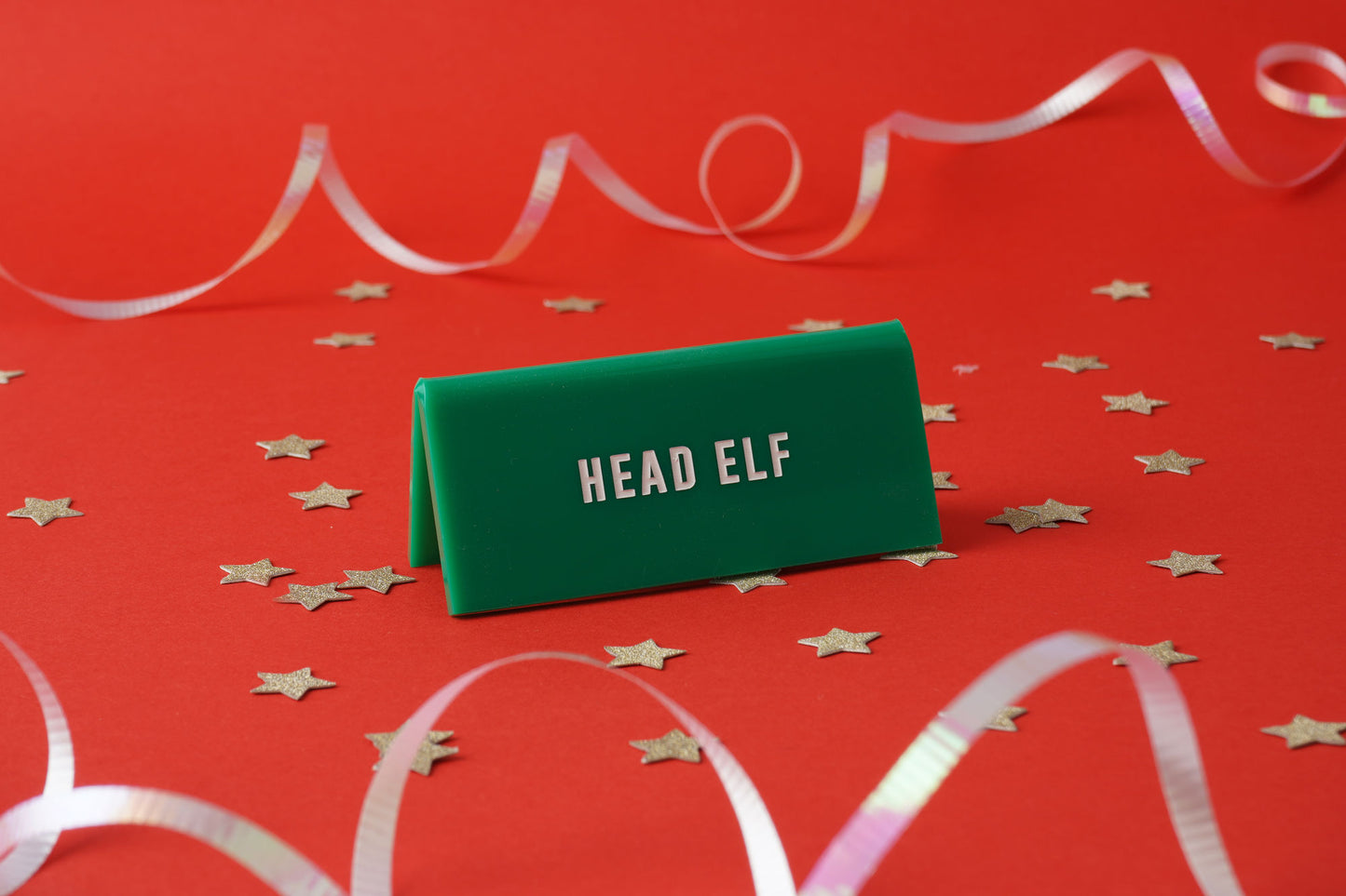 Acrylic ‘Head Elf' Desk Sign  • Green • Gift For Christmas