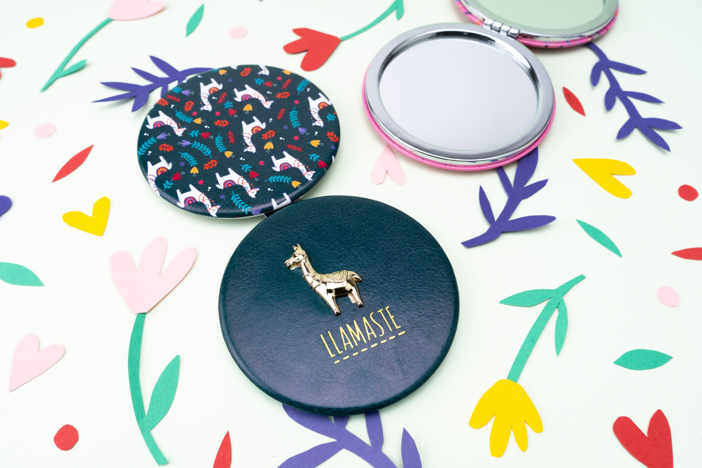 Live Happy 'Llamaste' Llama Compact Mirror