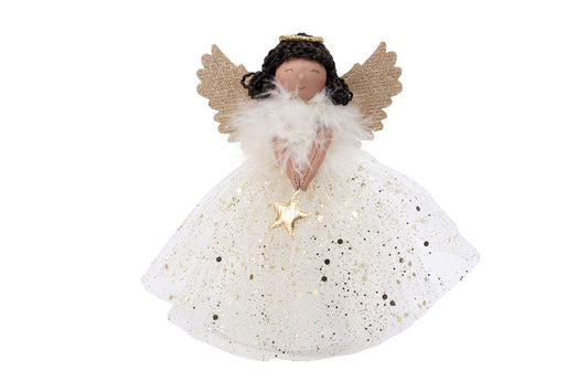 Gold Dark Haired Angel Light Up Tree Topper