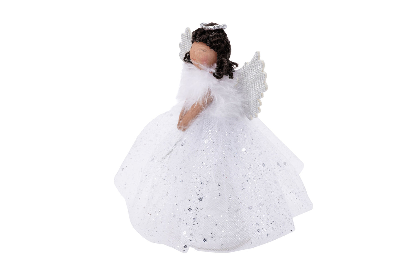 Silver Dark Haired Angel Light Up Tree Topper