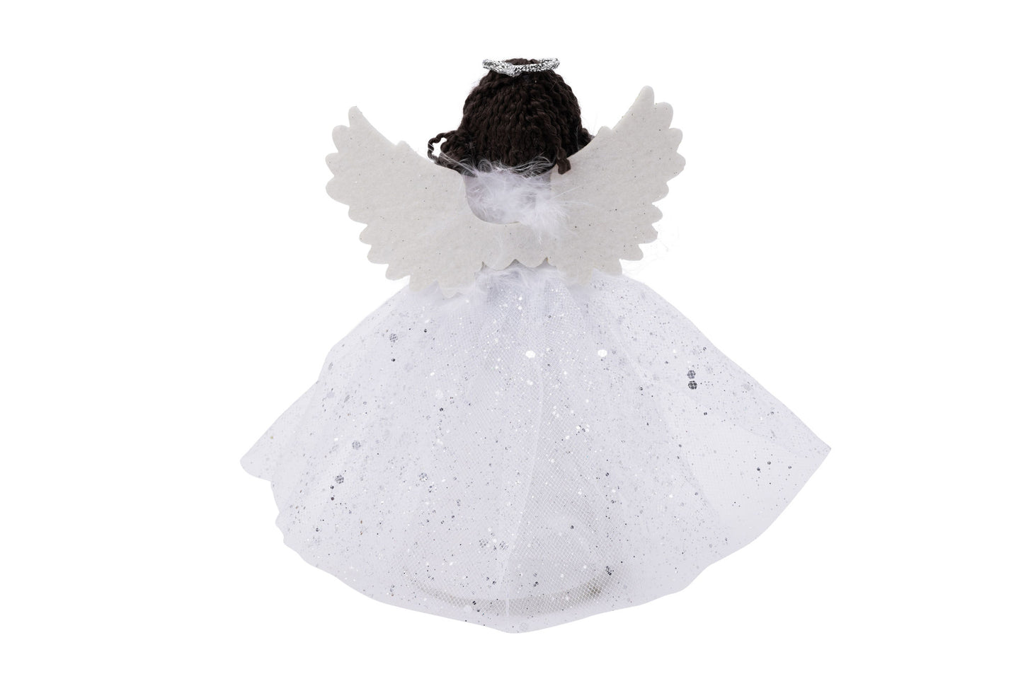 Silver Dark Haired Angel Light Up Tree Topper